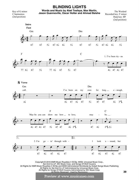 Blinding Lights (The Weeknd): For harmonica by Max Martin, Abel Tesfaye, Ahmad Balshe, Jason Quenneville, Oscar Holter