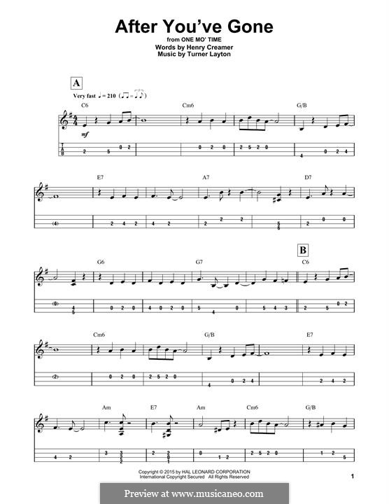 After You've Gone (Sophie Tucker): For mandolin by Henry Creamer, J. Turner Layton