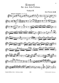 Tripelkonzert für drei Violinen und Orchester (oder Klavier) in D-Dur: Violine Solo Stimme II by Ferdinand Thieriot