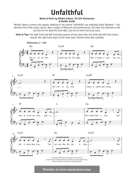 Unfaithful (Rihanna): Für Klavier by Mikkel Storleer Eriksen, Ne-Yo, Tor Erik Hermansen
