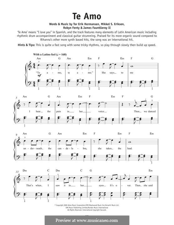 Te Amo: Für Klavier by James Fauntleroy II, Mikkel Storleer Eriksen, Rihanna, Tor Erik Hermansen
