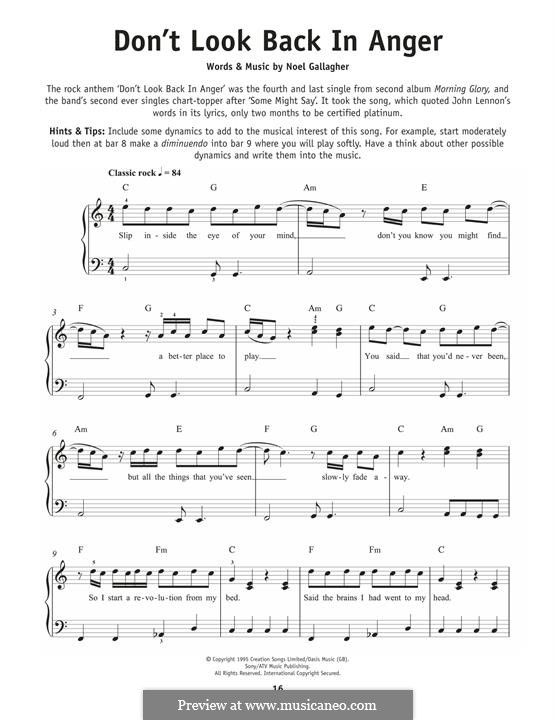 Don't Look Back in Anger (Oasis): Für Klavier by Noel Gallagher