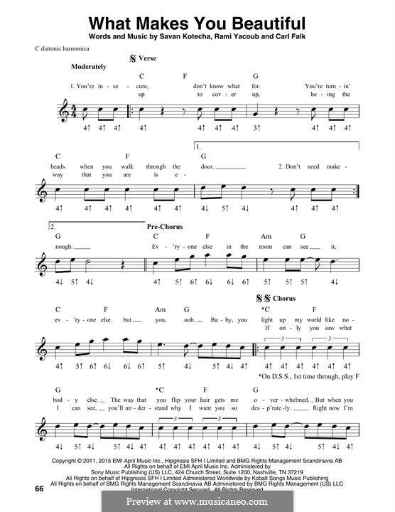 What Makes You Beautiful (One Direction): For harmonica by Carl Falk, Savan Kotecha