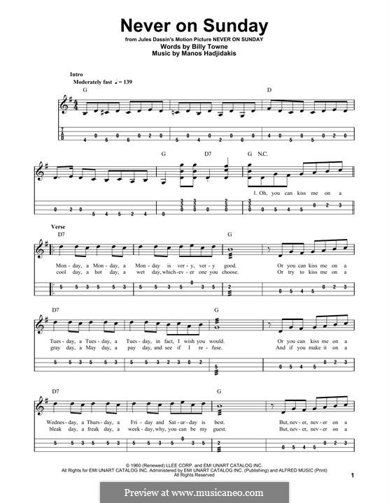 Never on Sunday: For mandolin by Manos Hadjidakis