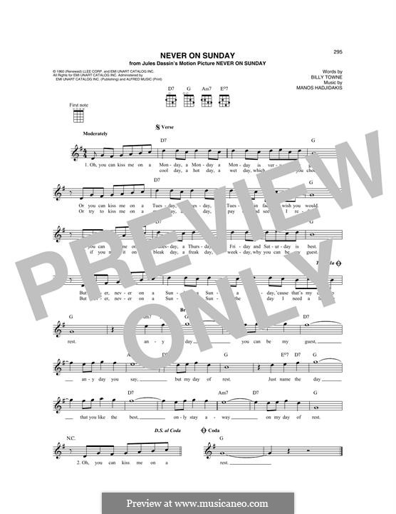 Never on Sunday: For mandolin by Manos Hadjidakis