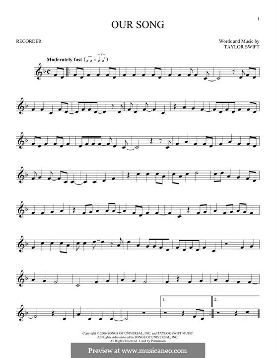 Our Song: Für Blockflöte by Taylor Swift