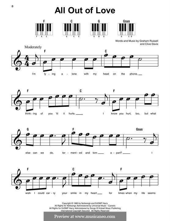All Out of Love: Für Klavier by Clive Davis, Graham Russell