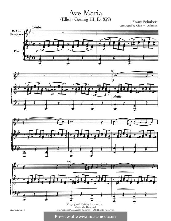 Two instruments version (printable scores): Für Altsaxsophon und Klavier by Franz Schubert