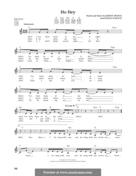 Ho Hey (The Lumineers): Für Ukulele by Jeremy Fraites, Wesley Schultz