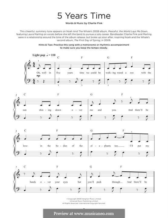 5 Years Time (Noah and The Whale): Für Klavier by Charlie Fink