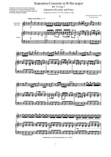 10 Concertos for Violin, Strings and Cembalo, Op.7: Concerto No.6. Version for sopranino recorder and piano, RV 374 by Antonio Vivaldi