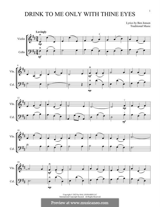 Drink to Me Only with Thine Eyes: For violin and cello by folklore