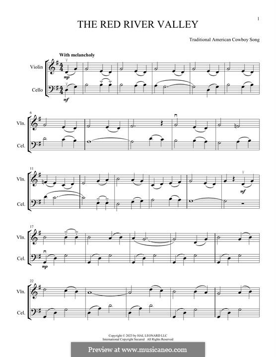 The Red River Valley: For violin and cello by folklore