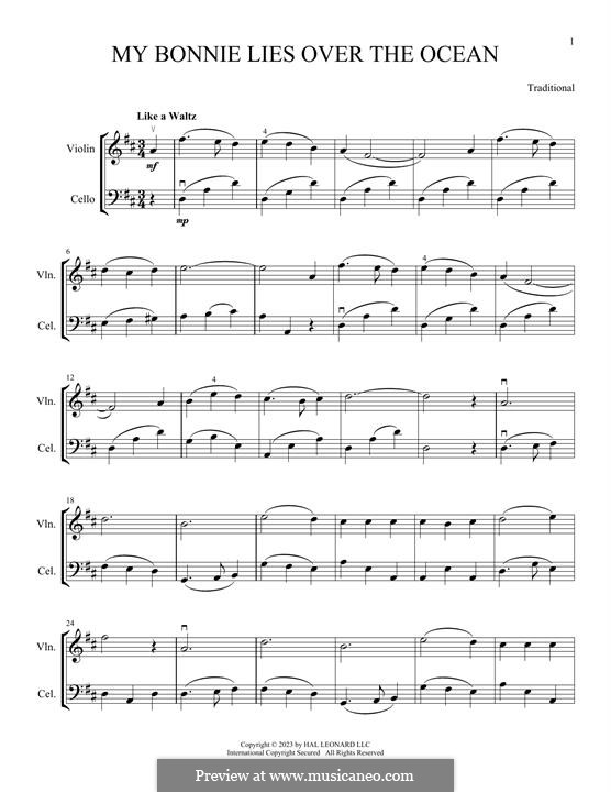 My Bonnie is over the Ocean: For violin and cello by folklore