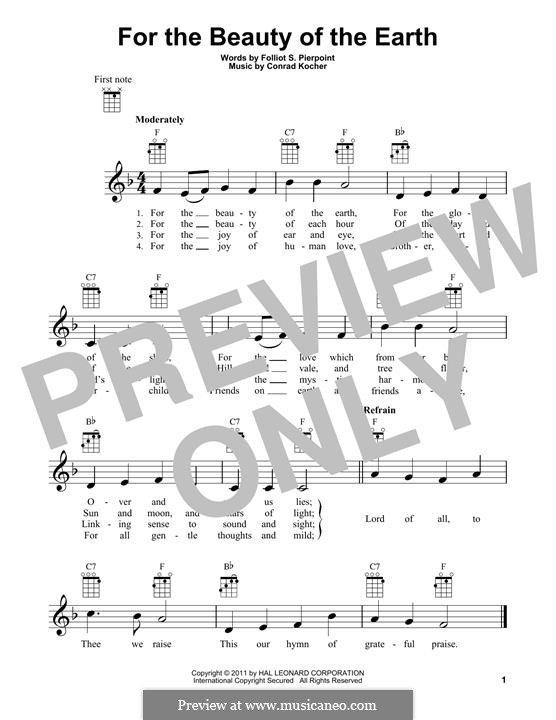 For the Beauty of the Earth: Für Ukulele by Conrad Kocher