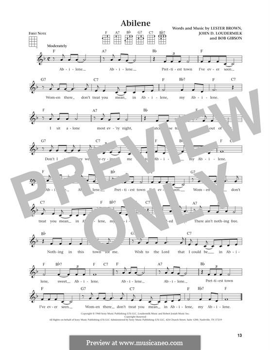 Abilene (George Hamilton IV): Für Ukulele by John D. Loudermilk, Bob Gibson, Lester Brown