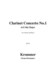 Konzert für Klarinette und Orchester in Es-Dur, Op.36: Version für Klarinette und Klavier by Franz Krommer