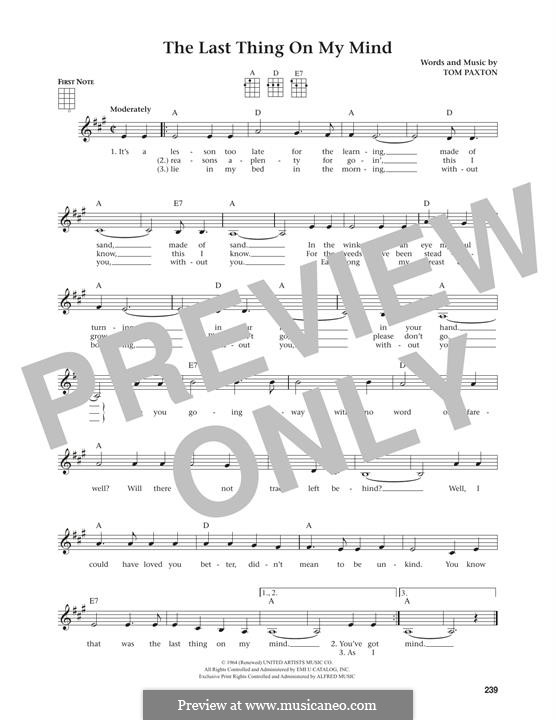 The Last Thing on My Mind: Für Ukulele by Tom Paxton