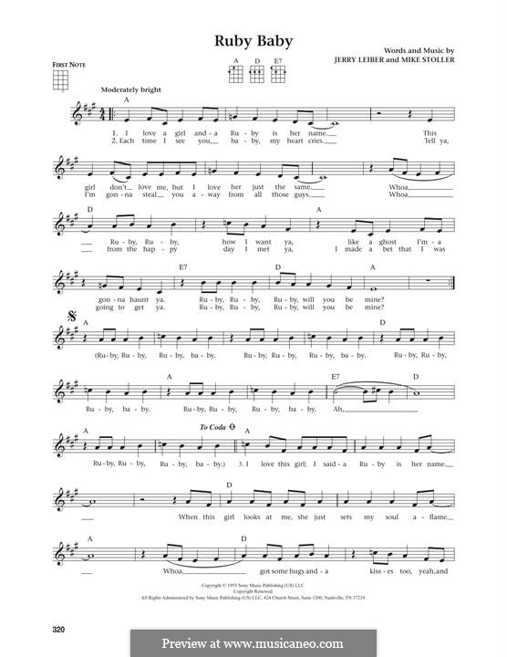 Ruby Baby (Dion): Für Ukulele by Jerry Leiber, Mike Stoller