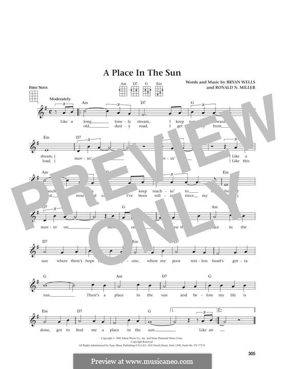 A Place in the Sun: Für Ukulele by Bryan Wells, Ronald Miller