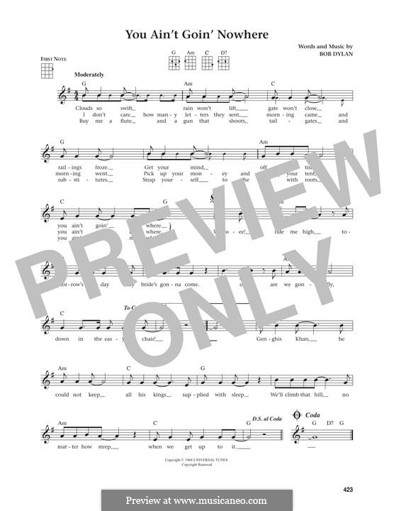 You Ain't Goin' Nowhere: Für Ukulele by Bob Dylan