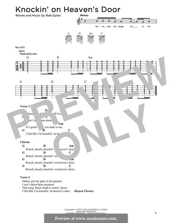 Knockin' on Heaven's Door: Lyrics and guitar chords by Bob Dylan