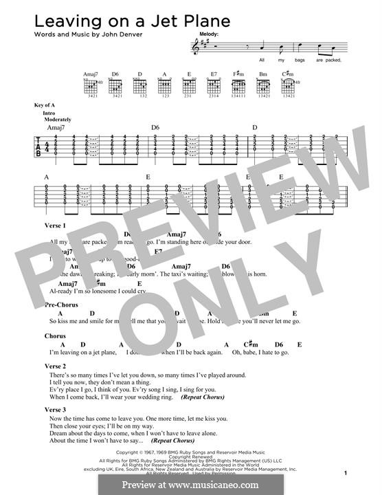 Leaving on a Jet Plane: Lyrics and guitar chords by John Denver