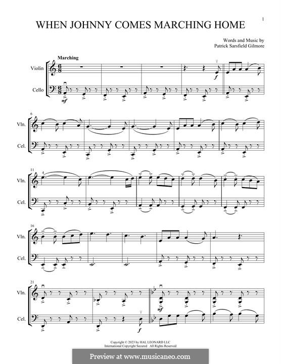 When Johnny Comes Marching Home: For violin and cello by Patrick Sarsfield Gilmore