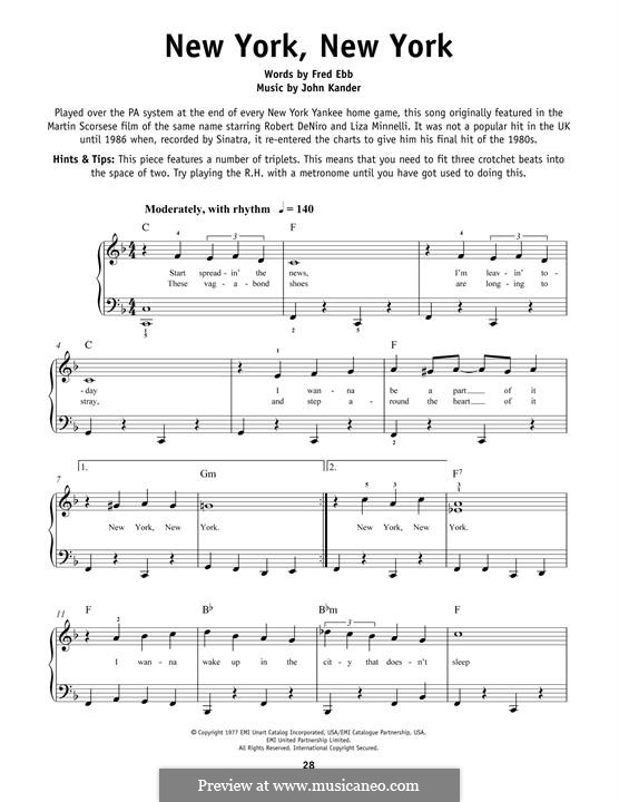 New York, New York (Frank Sinatra): Für Klavier by John Kander