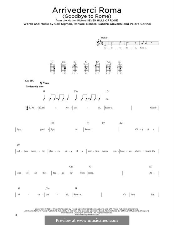 Arrivederci Roma (Goodbye to Rome): For mandolin by Carl Sigman, Pietro Garinei, Renato Rascel, Sandro Giovannini
