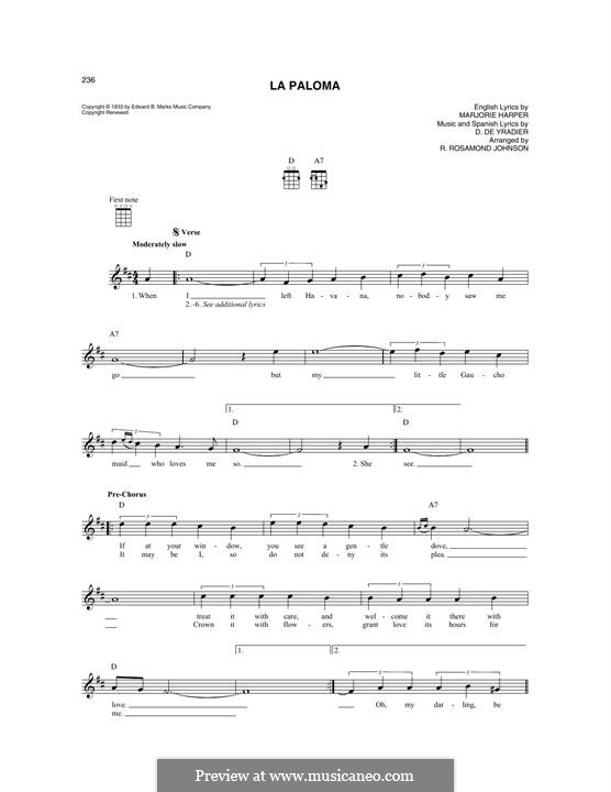 La Paloma (Die Taube): For mandolin by Sebastián Yradier