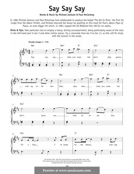Say Say Say: Für Klavier by Michael Jackson, Paul McCartney