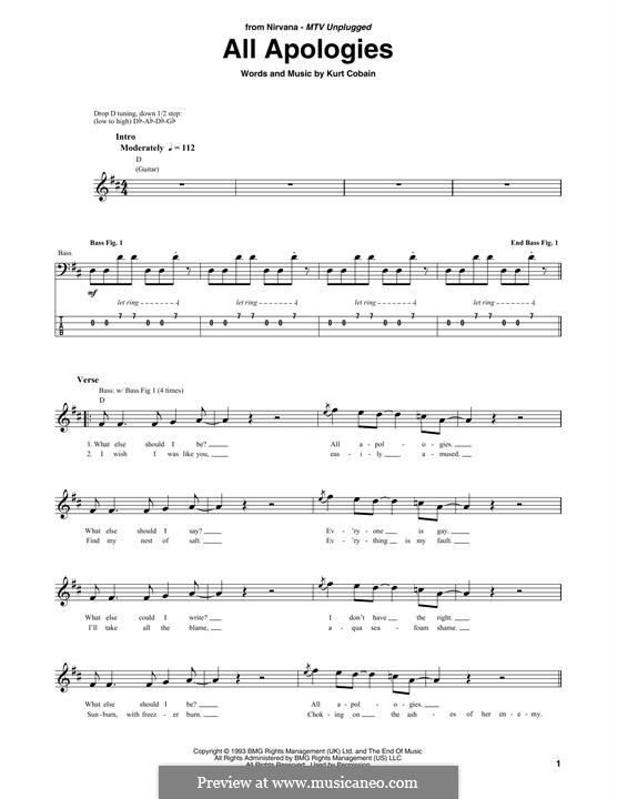 All Apologies (Nirvana): Für Bassgitarre by Kurt Cobain