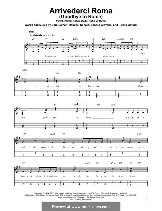 Arrivederci Roma (Goodbye to Rome): For mandolin by Carl Sigman, Pietro Garinei, Renato Rascel, Sandro Giovannini
