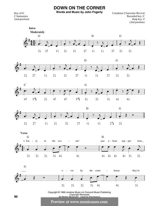Down on the Corner (Creedence Clearwater Revival): For harmonica by John C. Fogerty