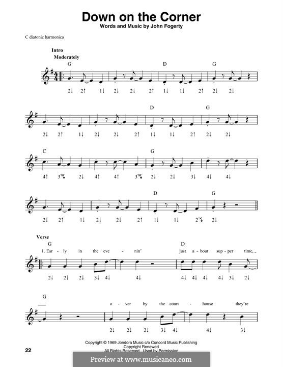 Down on the Corner (Creedence Clearwater Revival): For harmonica by John C. Fogerty
