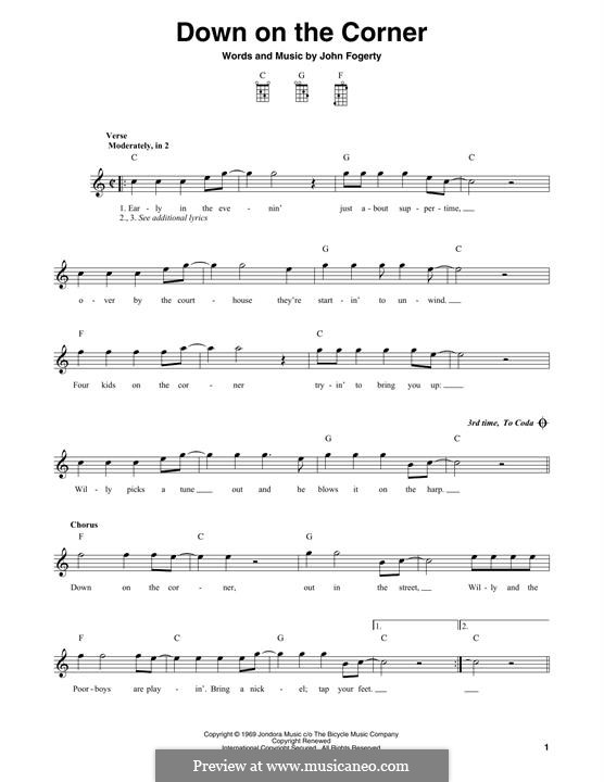 Down on the Corner (Creedence Clearwater Revival): For mandolin by John C. Fogerty