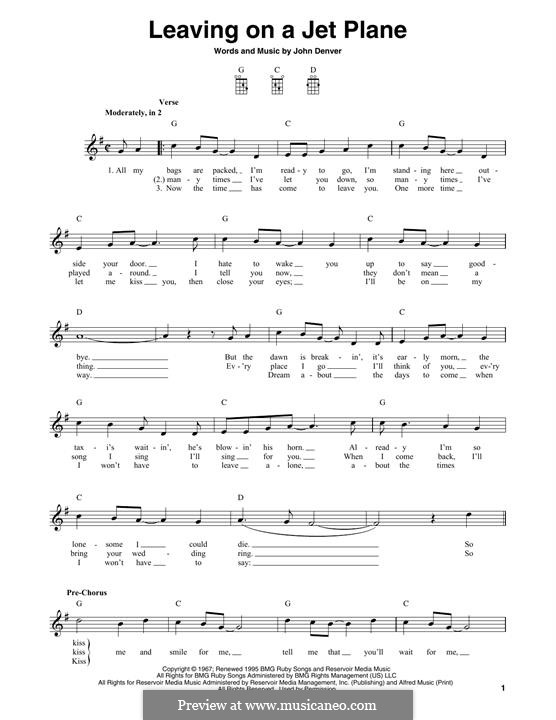 Leaving on a Jet Plane: For mandolin by John Denver
