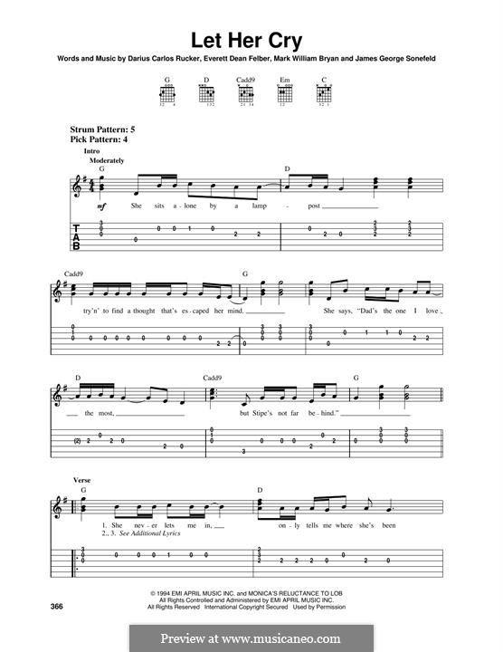 Let Her Cry (Hootie & The Blowfish): Für Gitarre by Darius Carlos Rucker, Everett Dean Felber, James George Sonefeld, Mark William Bryan