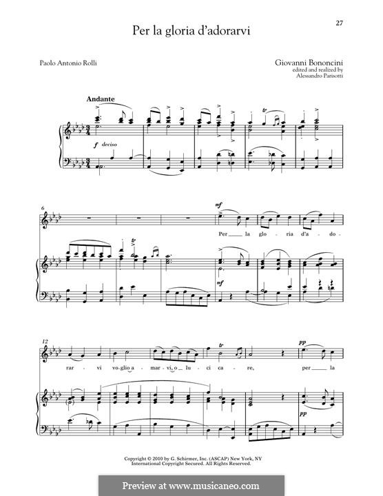 Griselda: Per la gloria d'adorarvi (High Voice) by Giovanni Battista Bononcini