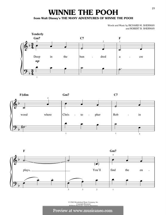 Winnie the Pooh (from The Many Adventures Of Winnie The Pooh): Für Klavier by Richard M. Sherman, Robert B. Sherman