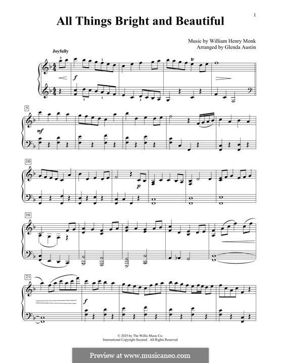 All Things Bright and Beautiful: Für Klavier by William Henry Monk