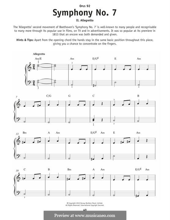 Movement II (Printable scores): Theme. Version for piano by Ludwig van Beethoven