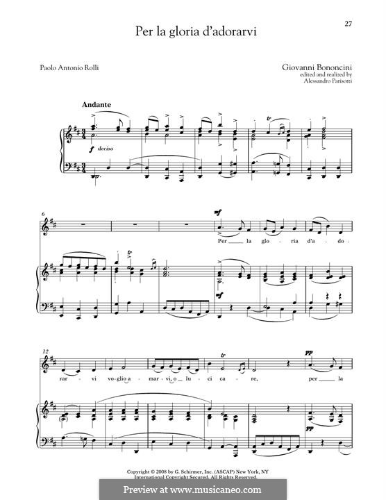 Griselda: Per la gloria d'adorarvi (Medium Low Voice) by Giovanni Battista Bononcini