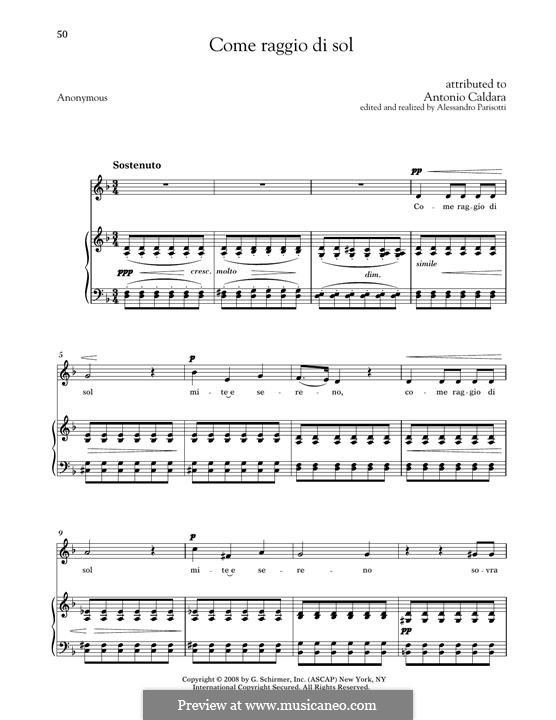 Come raggio di sol: Medium Low Voice by Antonio Caldara