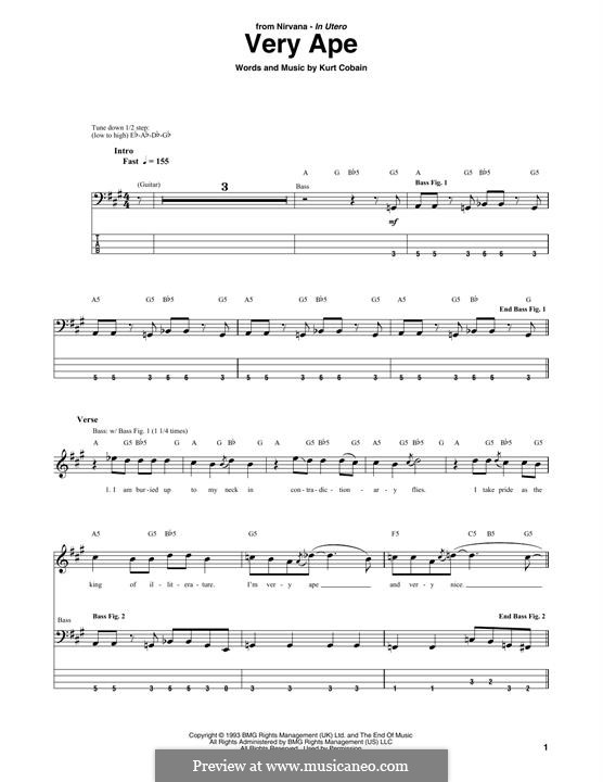 Very Ape (Nirvana): Für Bassgitarre mit Tabulatur by Kurt Cobain