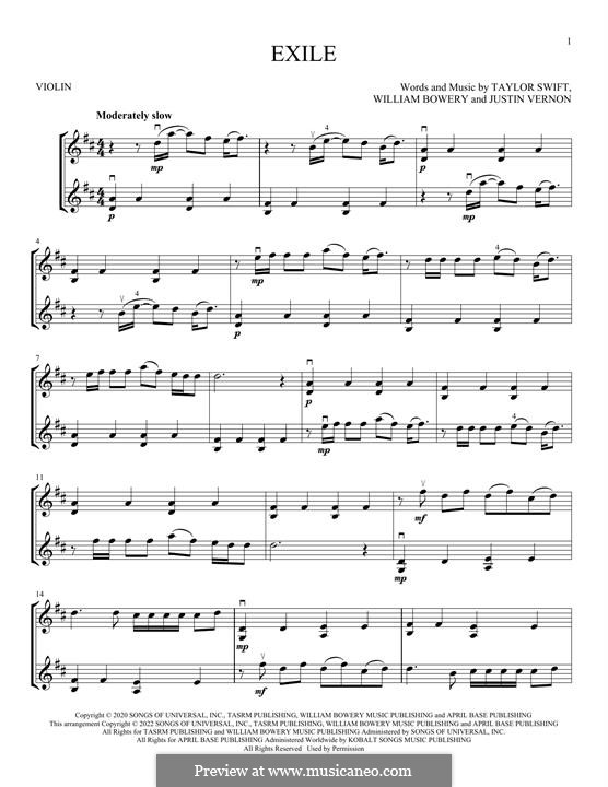 Exile (feat. Bon Iver): Für Violine by Justin Vernon, Taylor Swift, William Bowery
