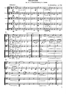 Variationen über ein Thema von Tschaikowsky für Streichorchester, Op.35a: Partitur by Anton Arenski