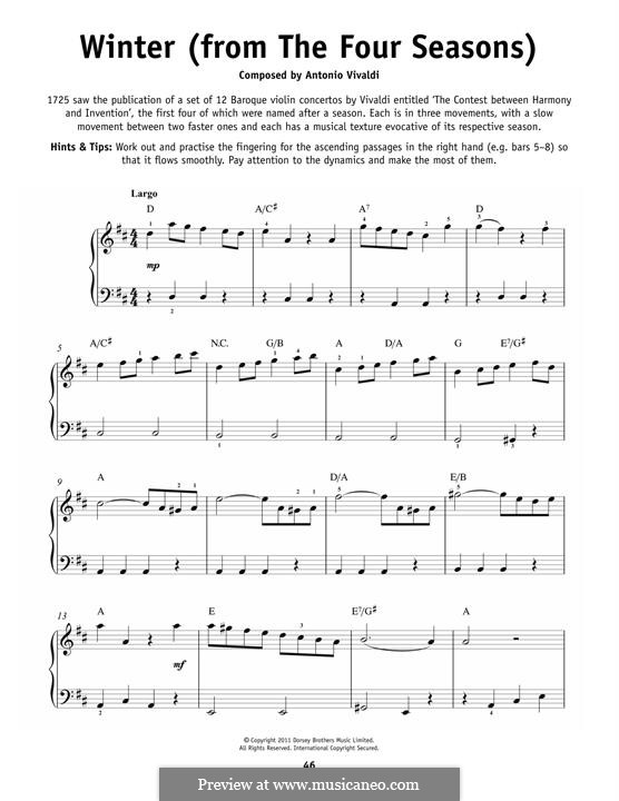 Violinkonzert Nr.4 in f-Moll 'Winter', RV 297: Teil II. Version für Klavier by Antonio Vivaldi