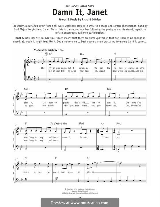 Damn It, Janet (from The Rocky Horror Picture Show): Für Klavier by Richard O'Brien